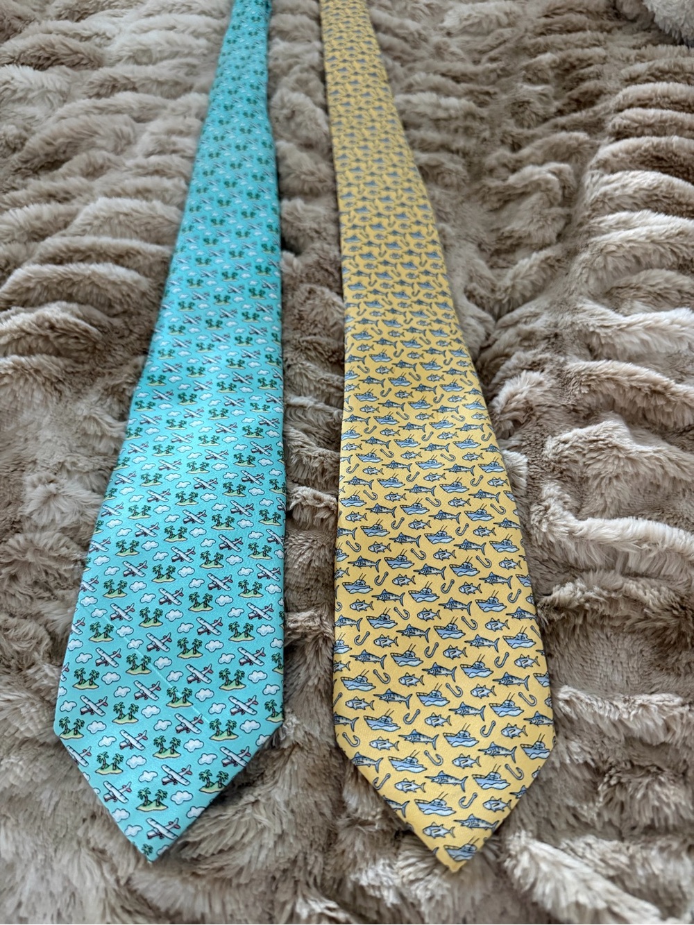 Set of 2 Vineyard Vines Silk Patterned Men's Ties- Aqua Yellow Fishing Airplane